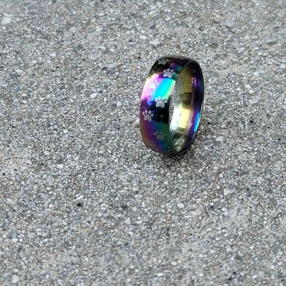 Rainbow Paw Print Stainless Steel Ring - Picture 1 of 4